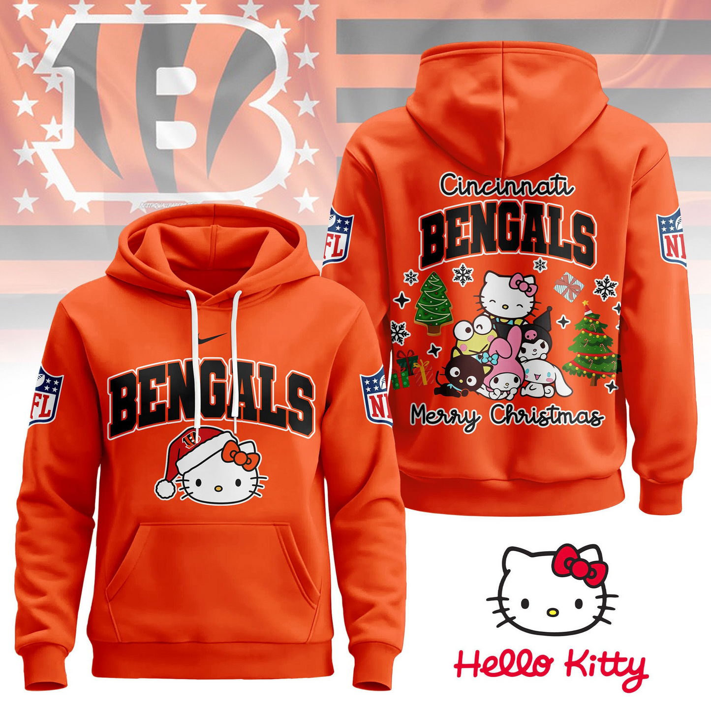 CIN Premium NFL Hello Kitty Christmas 3D Hoodie DDT CTND