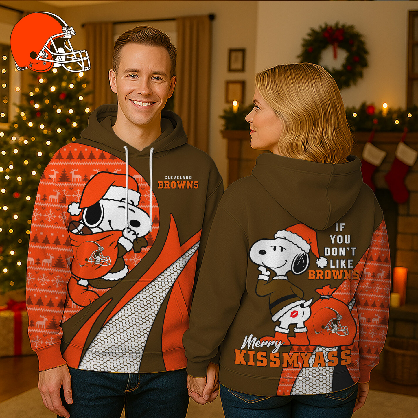 CLE Premium NFL Funny Christmas Snoopy 3D Hoodie DDT NTL