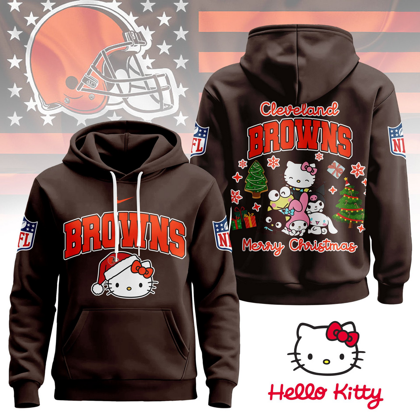 CLE Premium NFL Hello Kitty Christmas 3D Hoodie DDT CTND