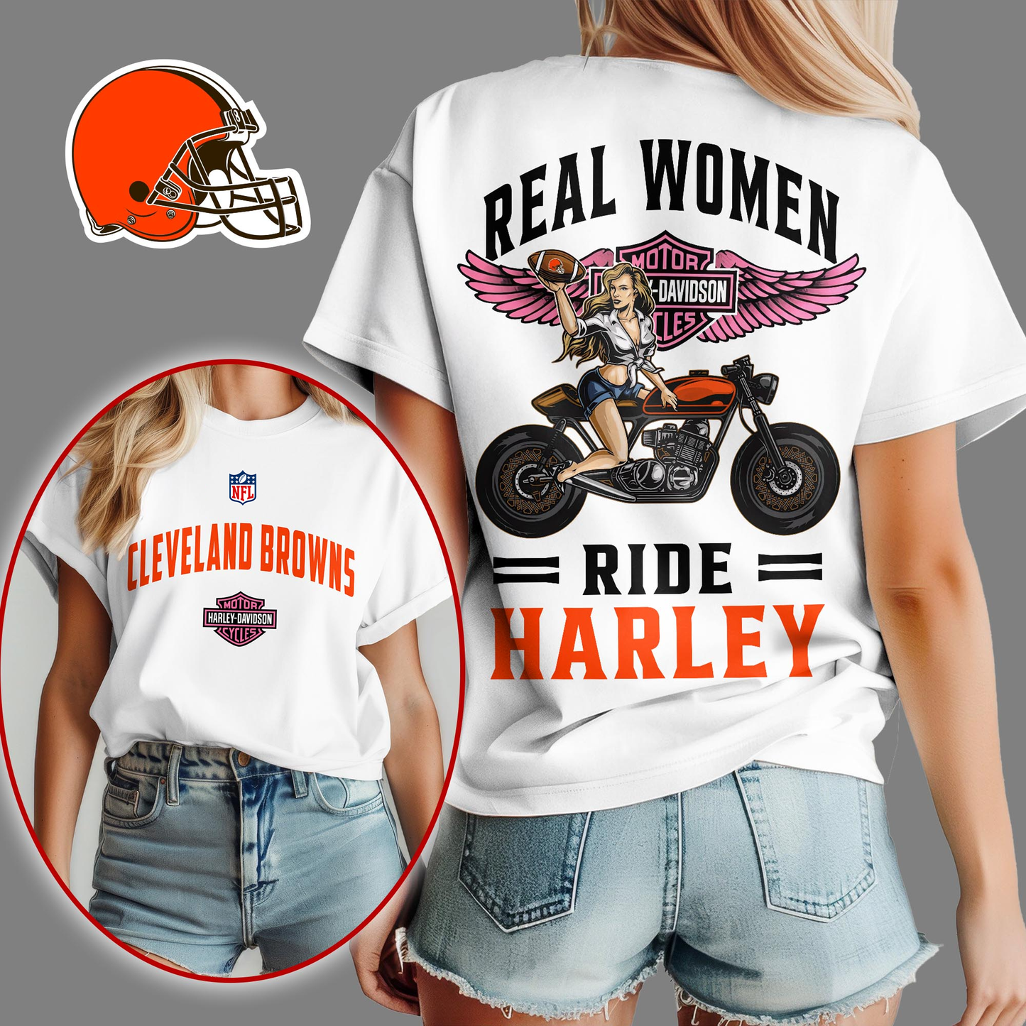 CLE Premium NFL Real Women Ride Harley 3D Shirt DDT CTND