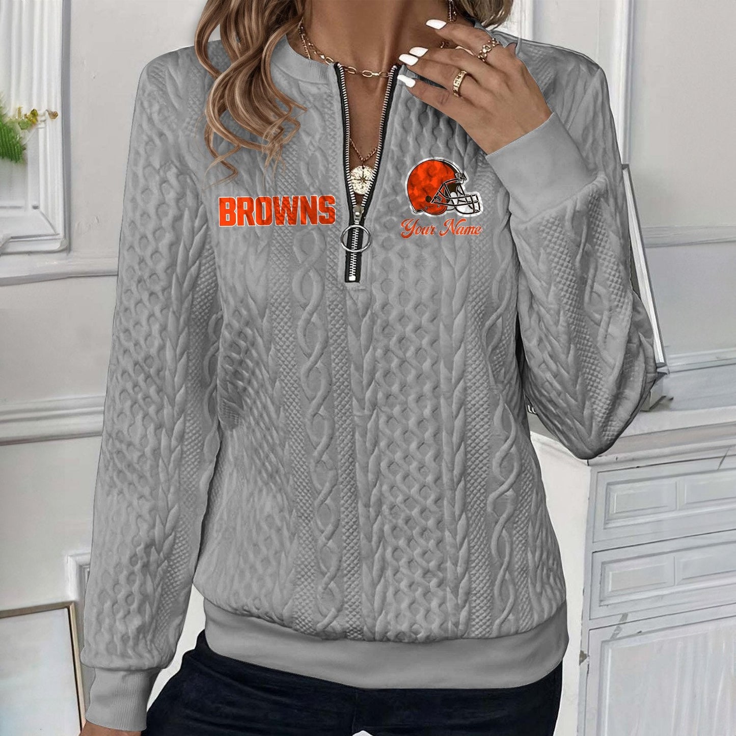 CLE x NFL Women's Quilted Zip-UP Sweatshirt DatND DVT