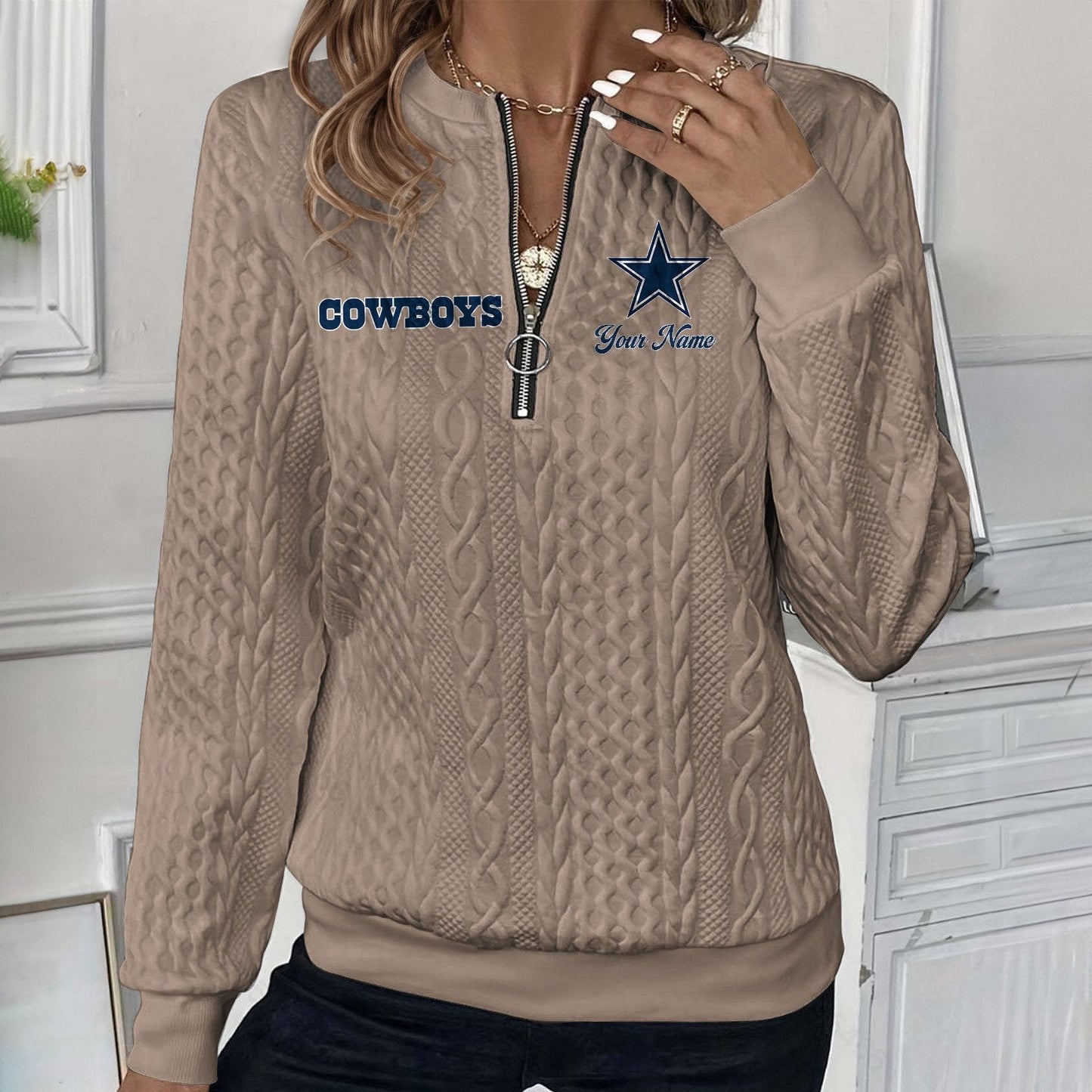 DAL x NFL Women's Quilted Zip-UP Sweatshirt DatND DVT