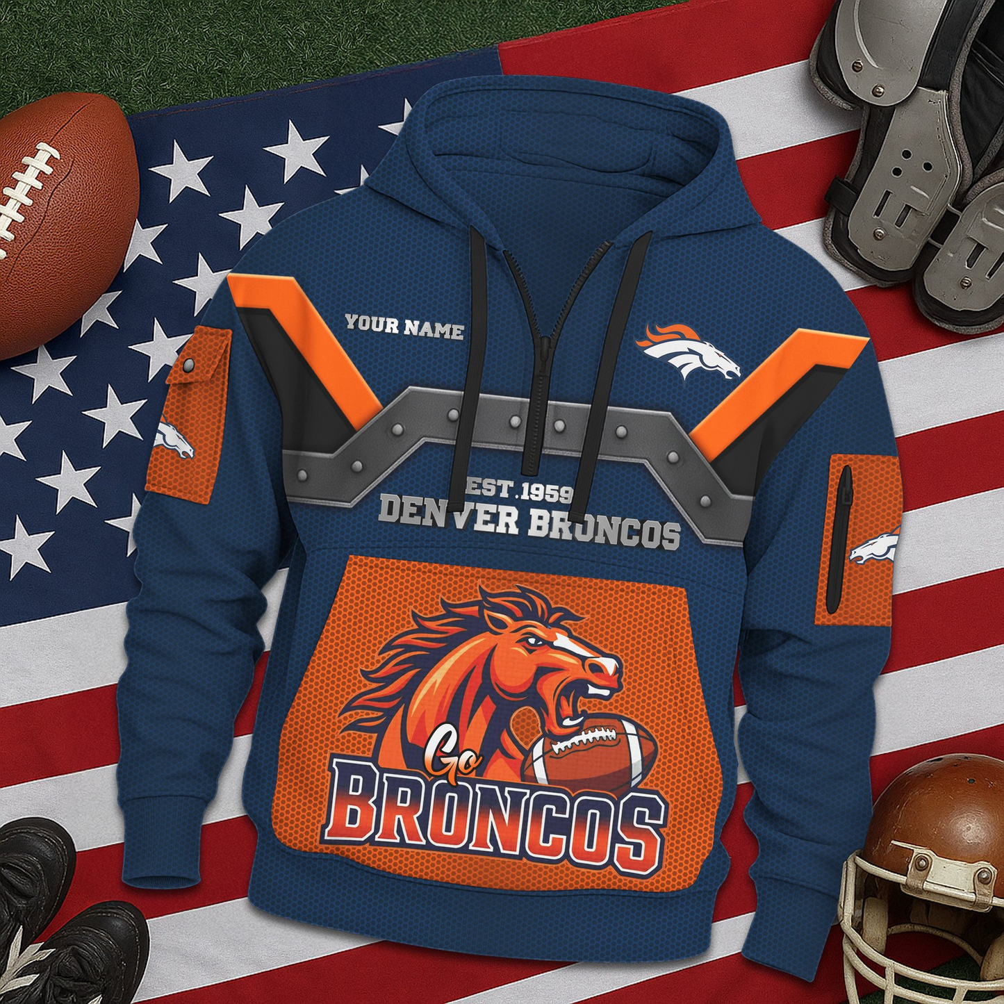 DB Premium NFL 3D Half Zip Hoodie DDT NTL