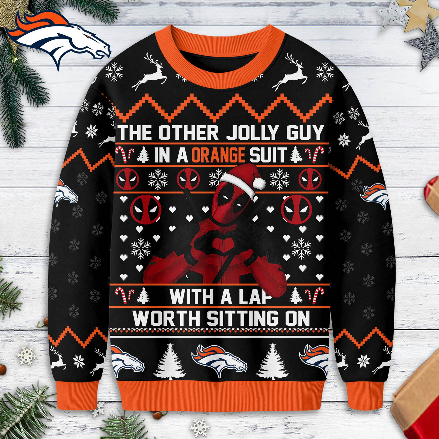 DB Premium NFL Deadpool Christmas Ugly Sweater DDT NTL