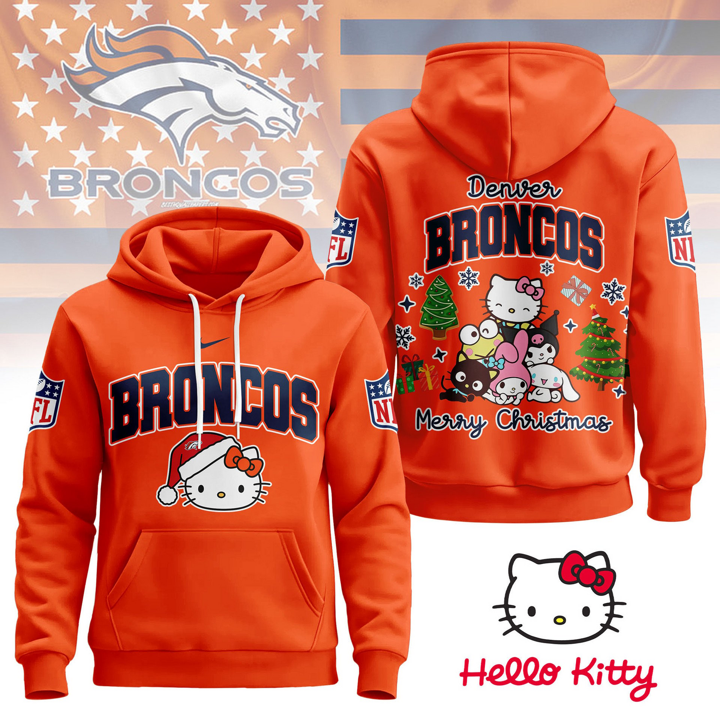 DB Premium NFL Hello Kitty Christmas 3D Hoodie DDT CTND
