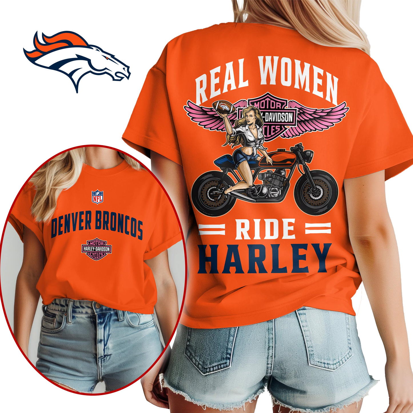 DB Premium NFL Real Women Ride Harley 3D Shirt DDT CTND