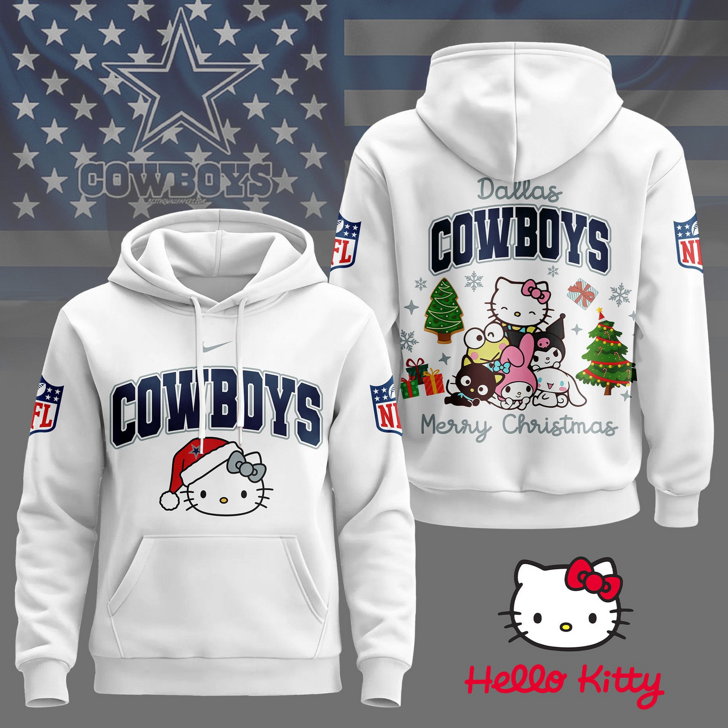 DC Premium NFL Hello Kitty Christmas 3D Hoodie DDT CTND