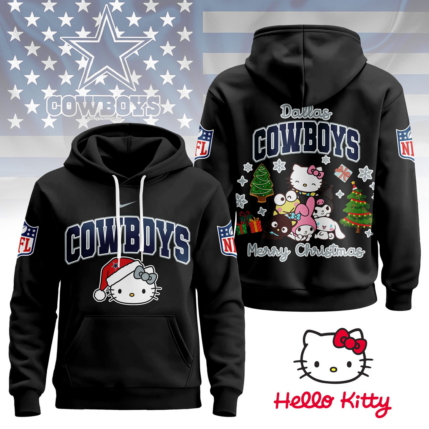 DC Premium NFL Hello Kitty Christmas 3D Hoodie DDT CTND