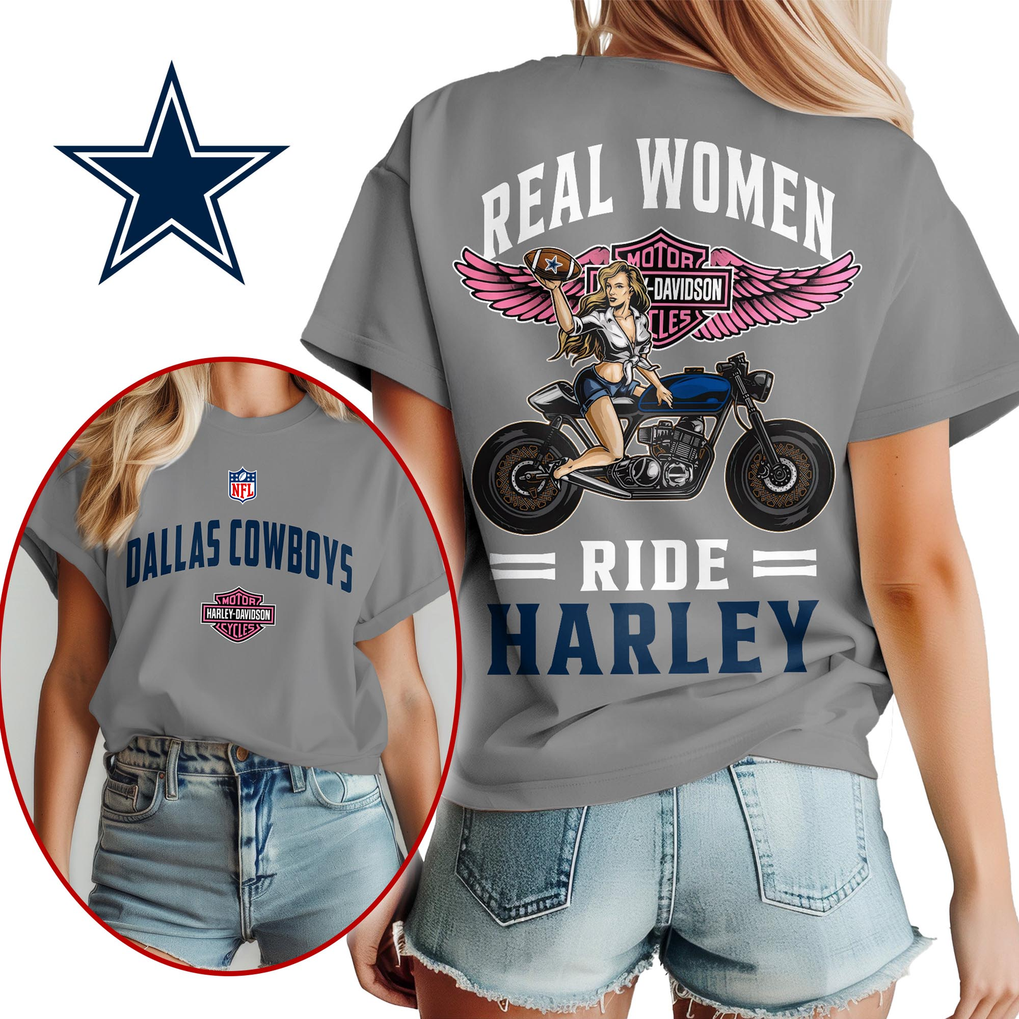 DC Premium NFL Real Women Ride Harley 3D Shirt DDT CTND