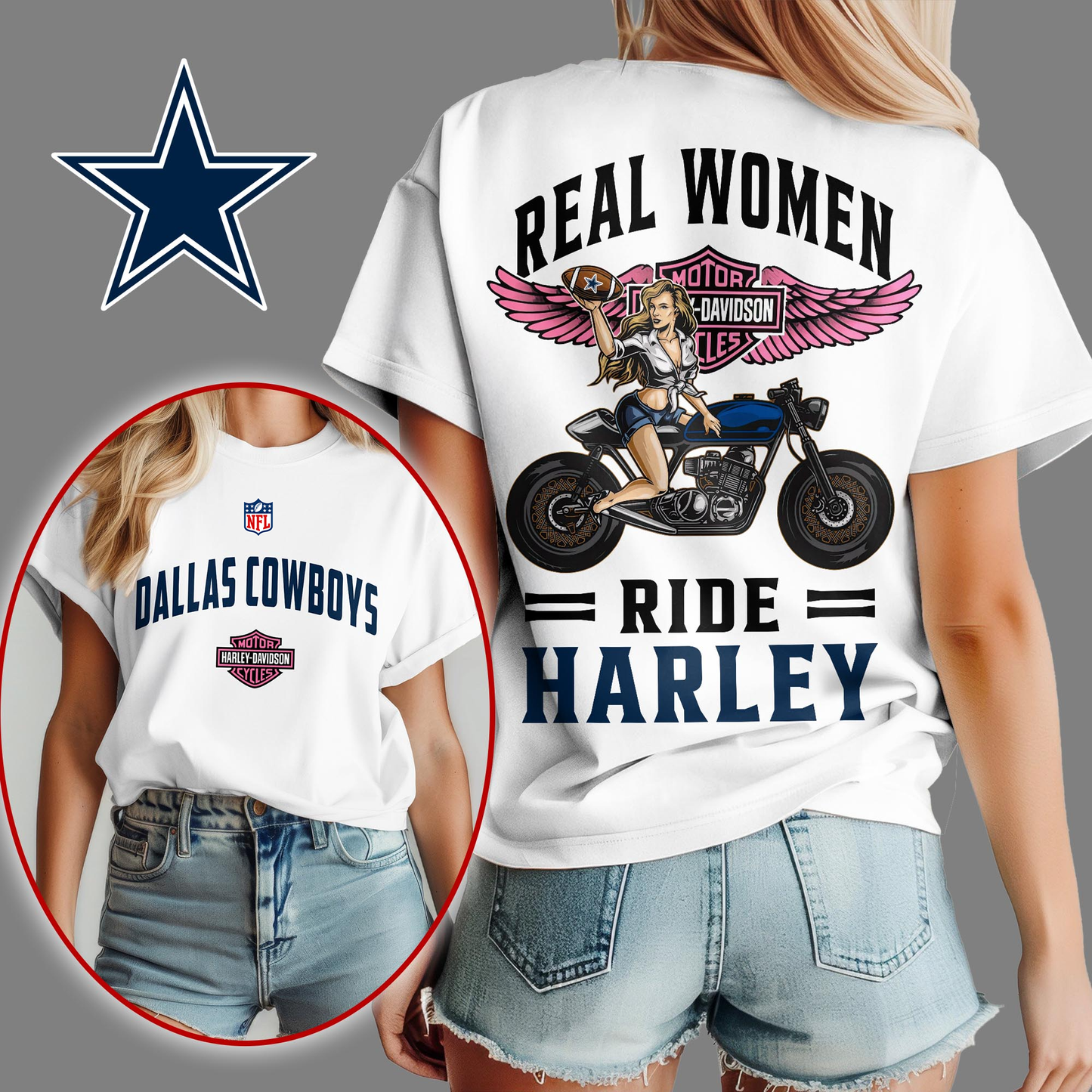 DC Premium NFL Real Women Ride Harley 3D Shirt DDT CTND