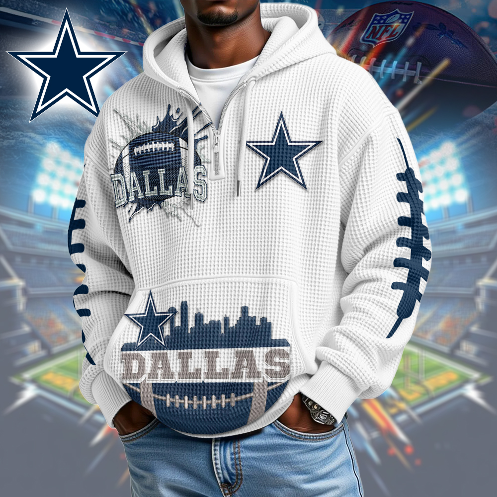 DC Premium NFL Waffle Zipper Long Sleeve Hooded Sweatshirt DDT CTND