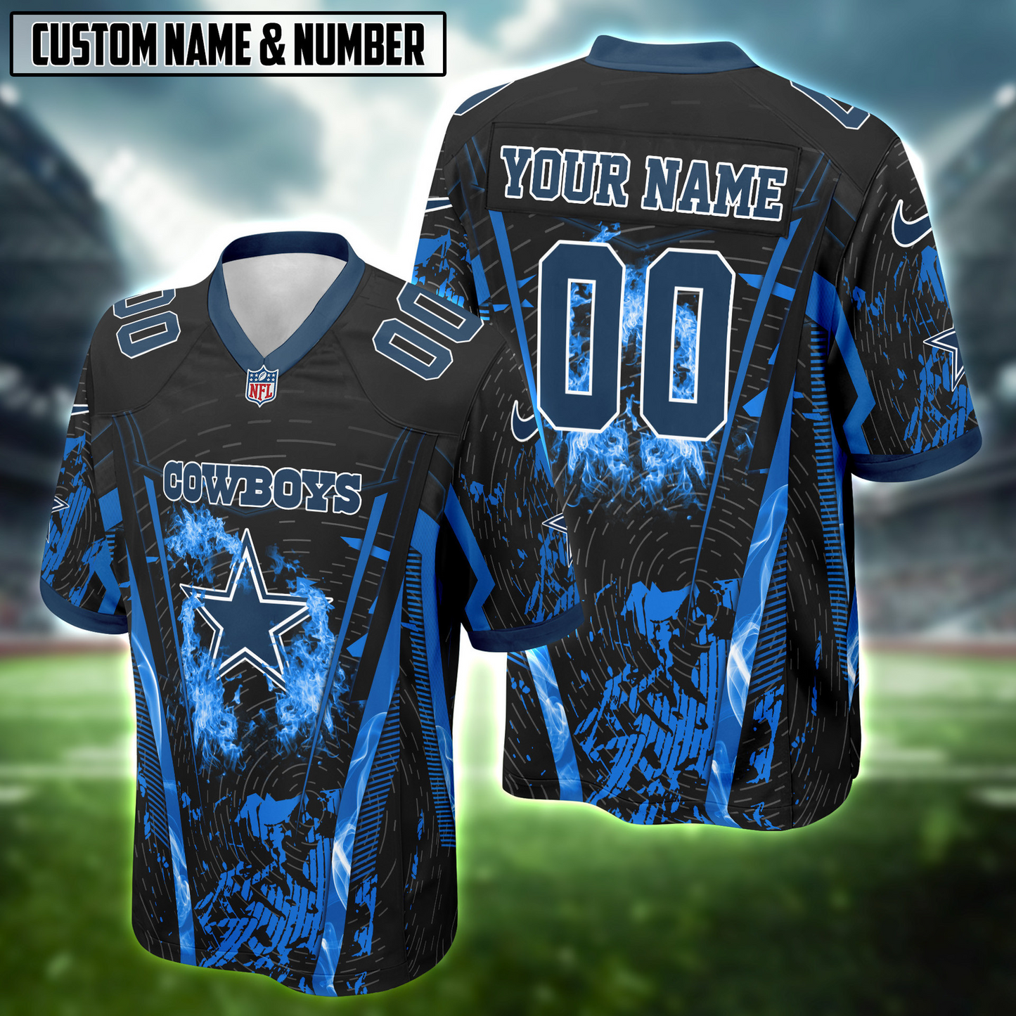 NFL Fire Abstract Grunge Texture Football Jersey DDT CTND