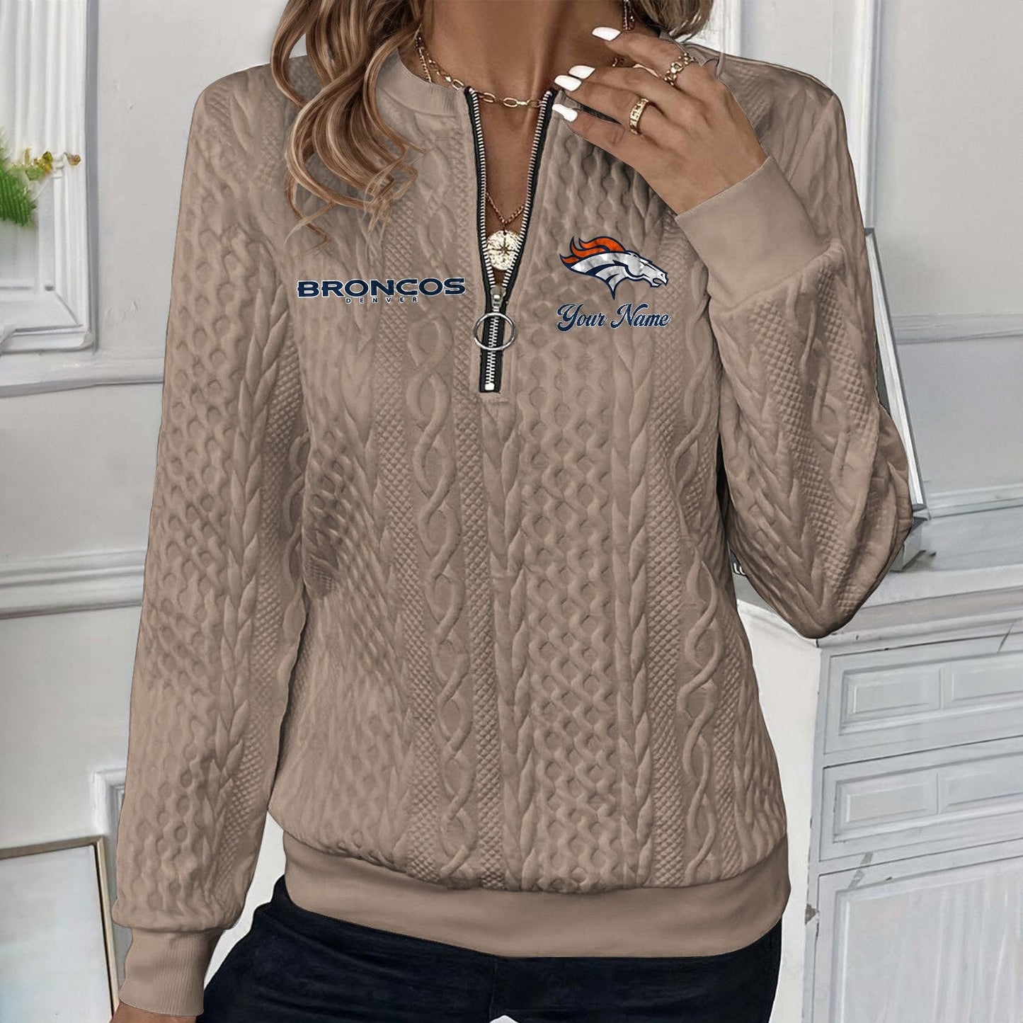 DEN x NFL Women's Quilted Zip-UP Sweatshirt DatND DVT