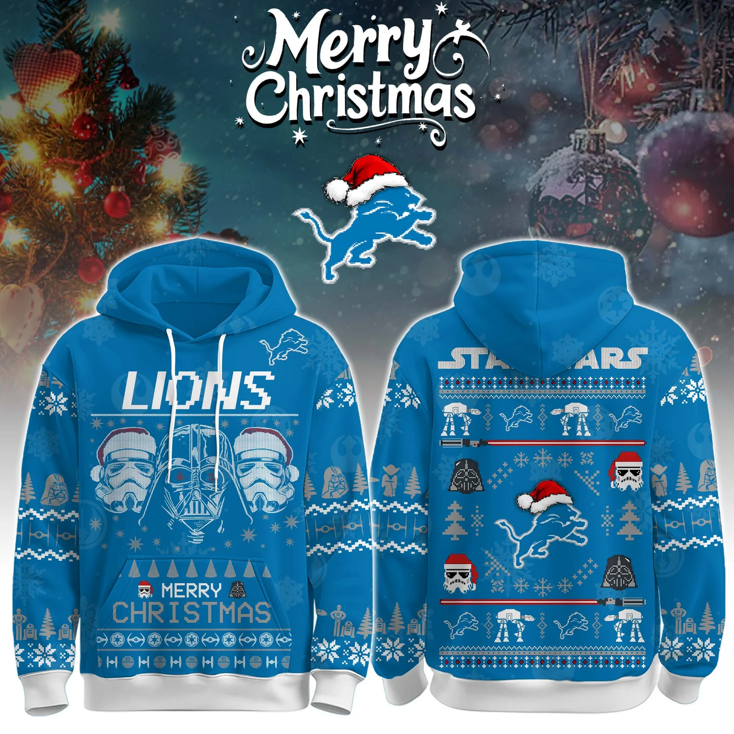 DET x NFL Unisex Merry Christmas The Force Edition Hoodie DATND TANTD