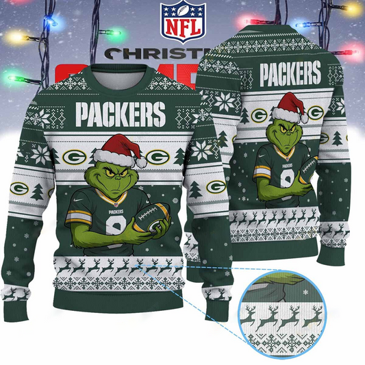 GB  X NFL Grinch Jersey Premium Ugly Sweater Xmas DATND THUONGNH