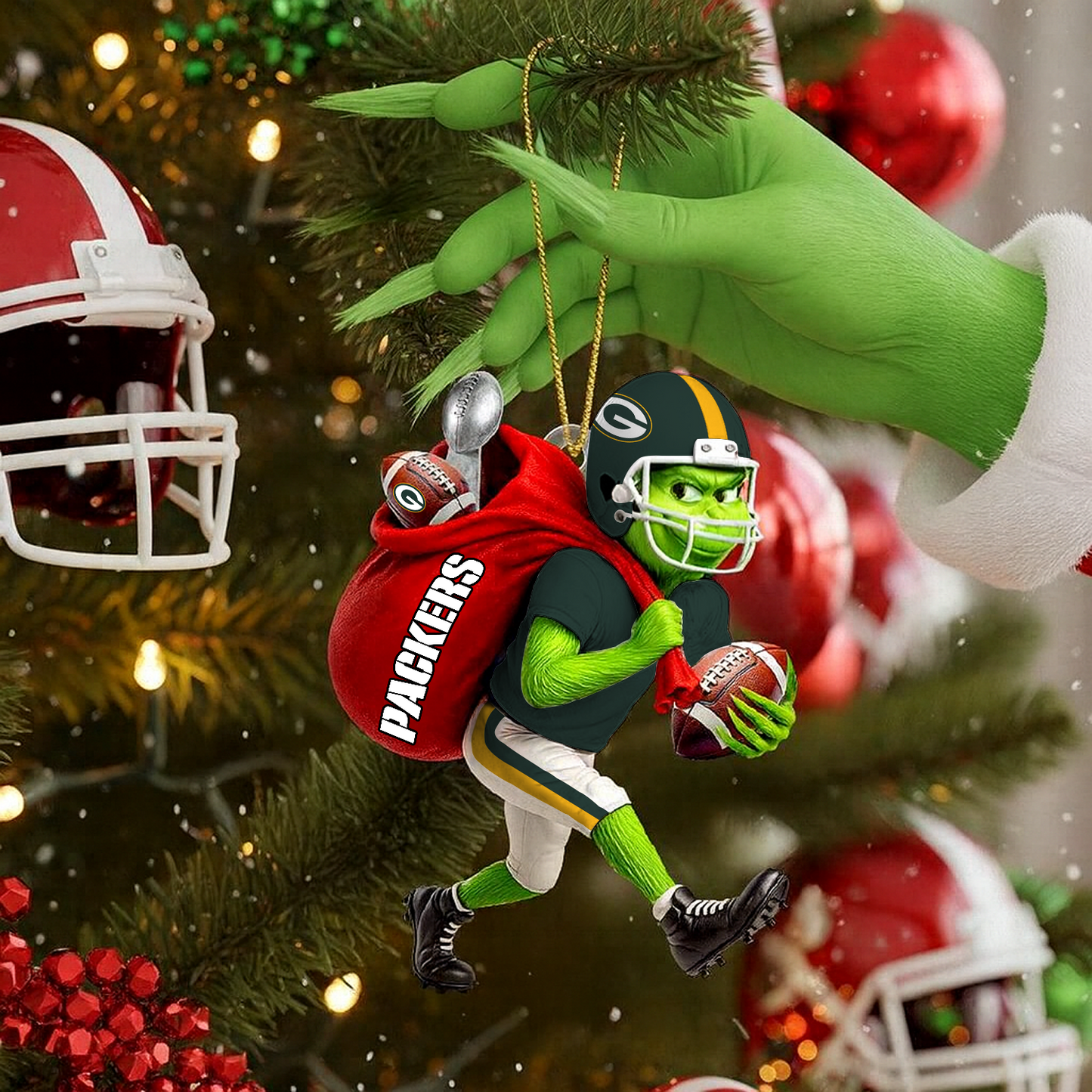 GB x NFL Personalized Grinch Football Christmas DATND TANTD