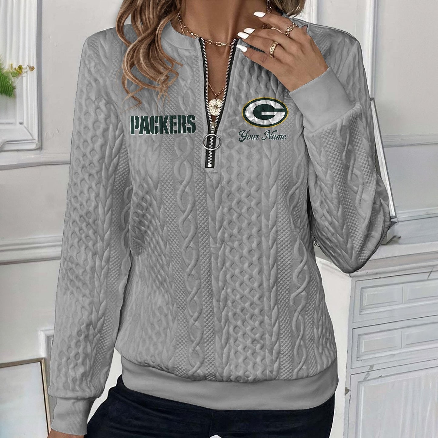 GB x NFL Women's Quilted Zip-UP Sweatshirt DatND DVT