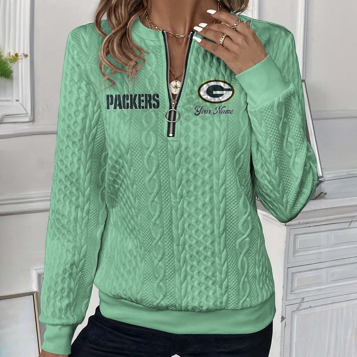 GB x NFL Women's Quilted Zip-UP Sweatshirt DatND DVT