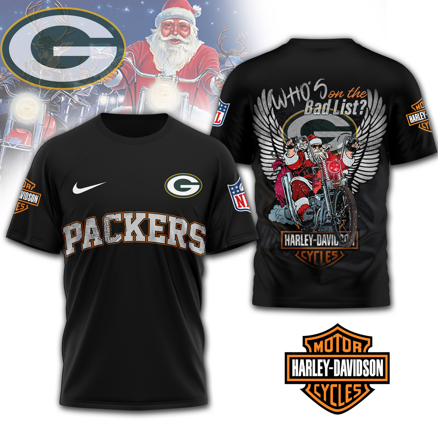 GBP Premium NFL Harley-Davidson Santa Claus 3D Shirt DDT NTL
