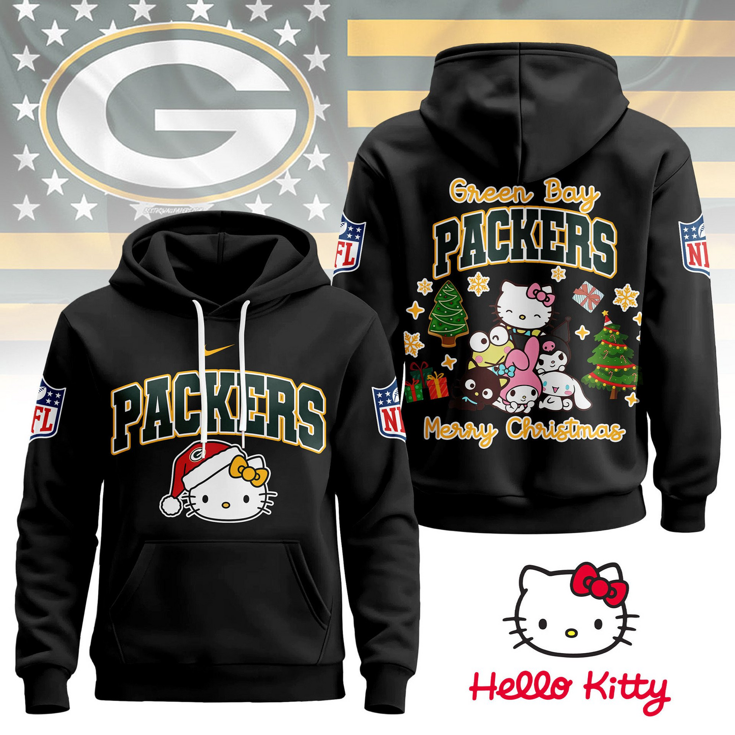 GBP Premium NFL Hello Kitty Christmas 3D Hoodie DDT CTND