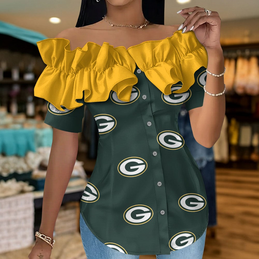 GBP Premium NFL Women Ruffle Off-Shoulder Blouse DDT CTND
