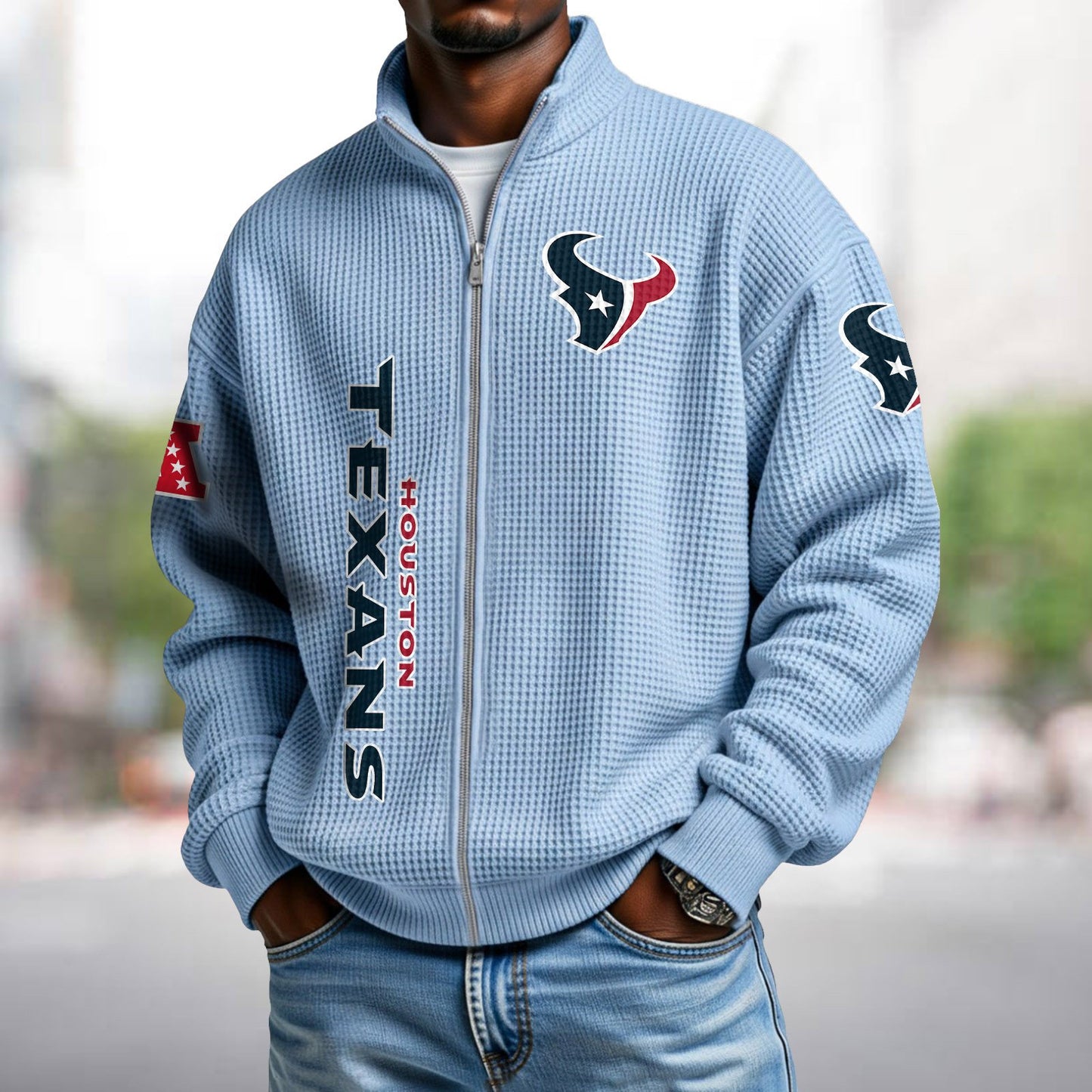 HOU x NFL Waffle Zip-Up Sweatshirt DATND TANTD