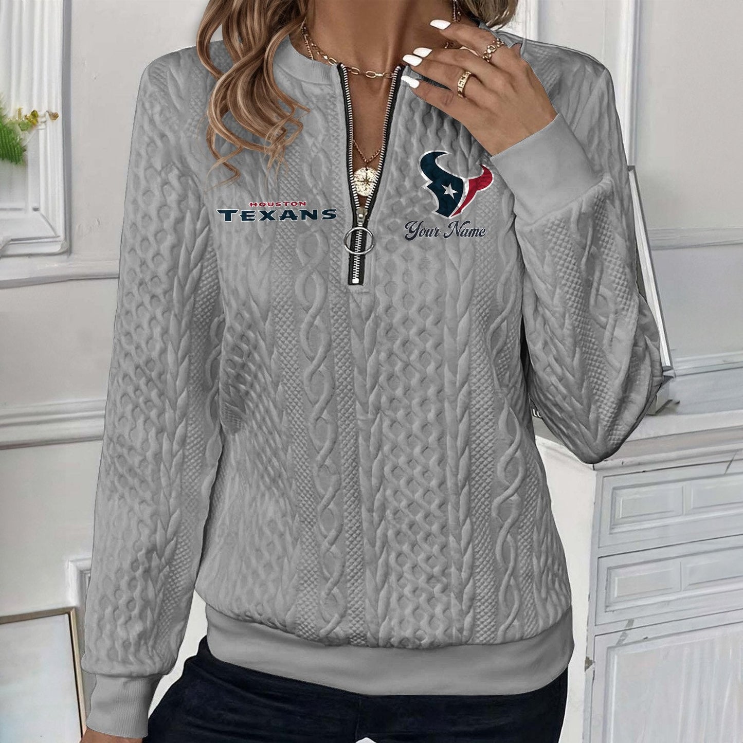 HOU x NFL Women's Quilted Zip-UP Sweatshirt DatND DVT