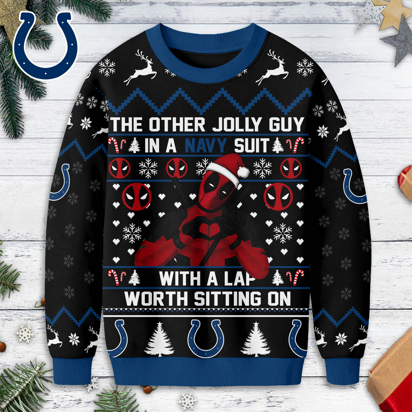 IC Premium NFL Deadpool Christmas Ugly Sweater DDT NTL