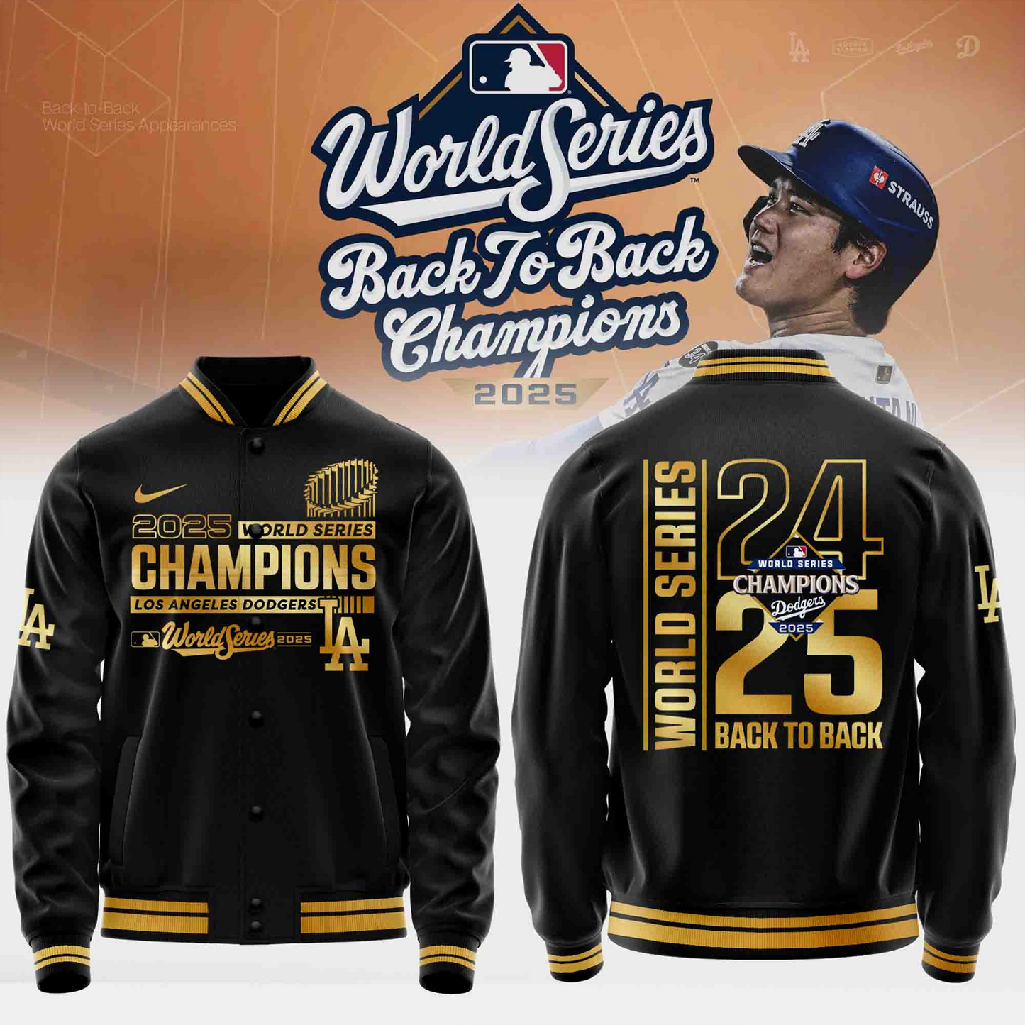 LAD x MLB 2025 Back to Back World Series Champions Baseball Jacket V2 DATND TANTD