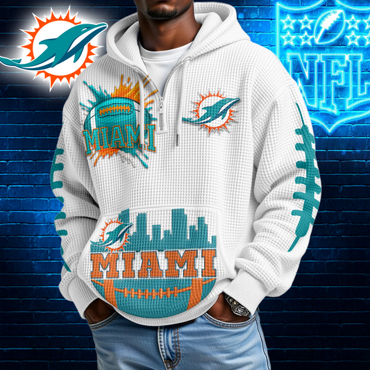 MD Premium NFL Waffle Zipper Long Sleeve Hooded Sweatshirt DDT CTND