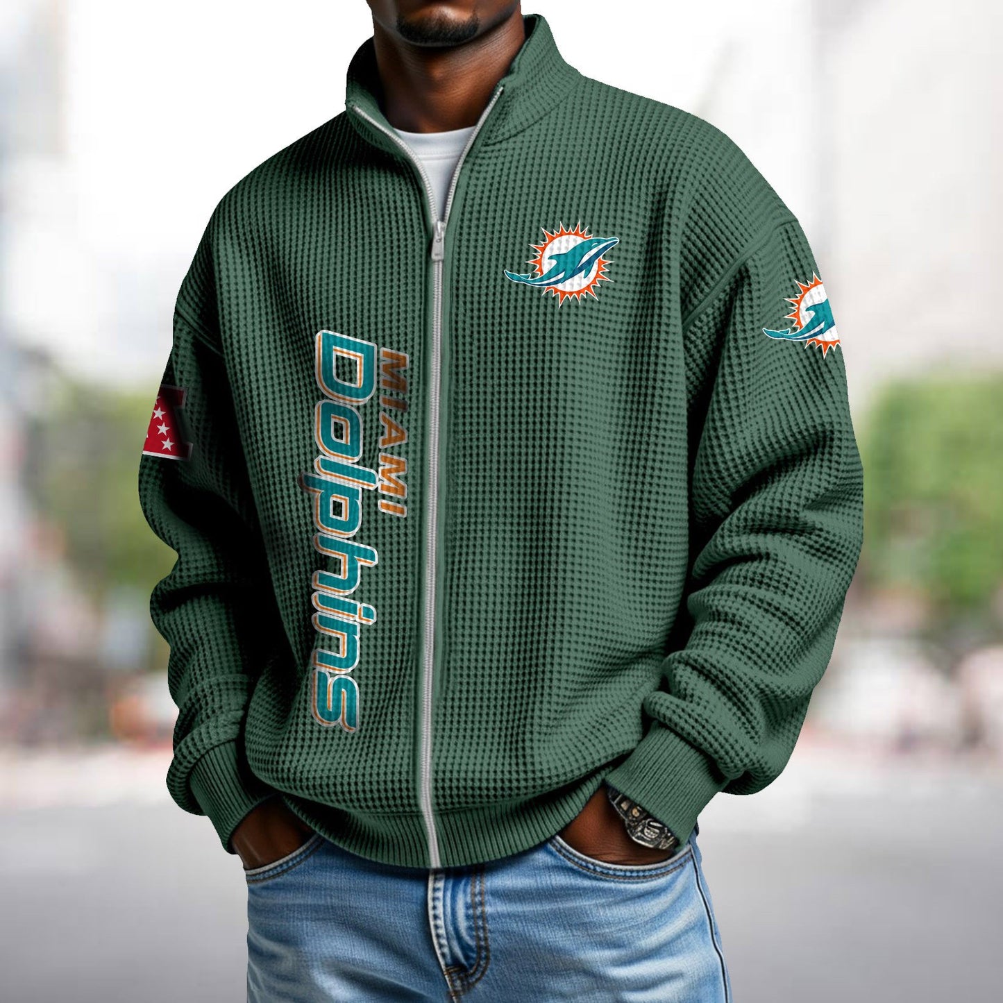 MIA x NFL Waffle Zip-Up Sweatshirt DATND TANTD