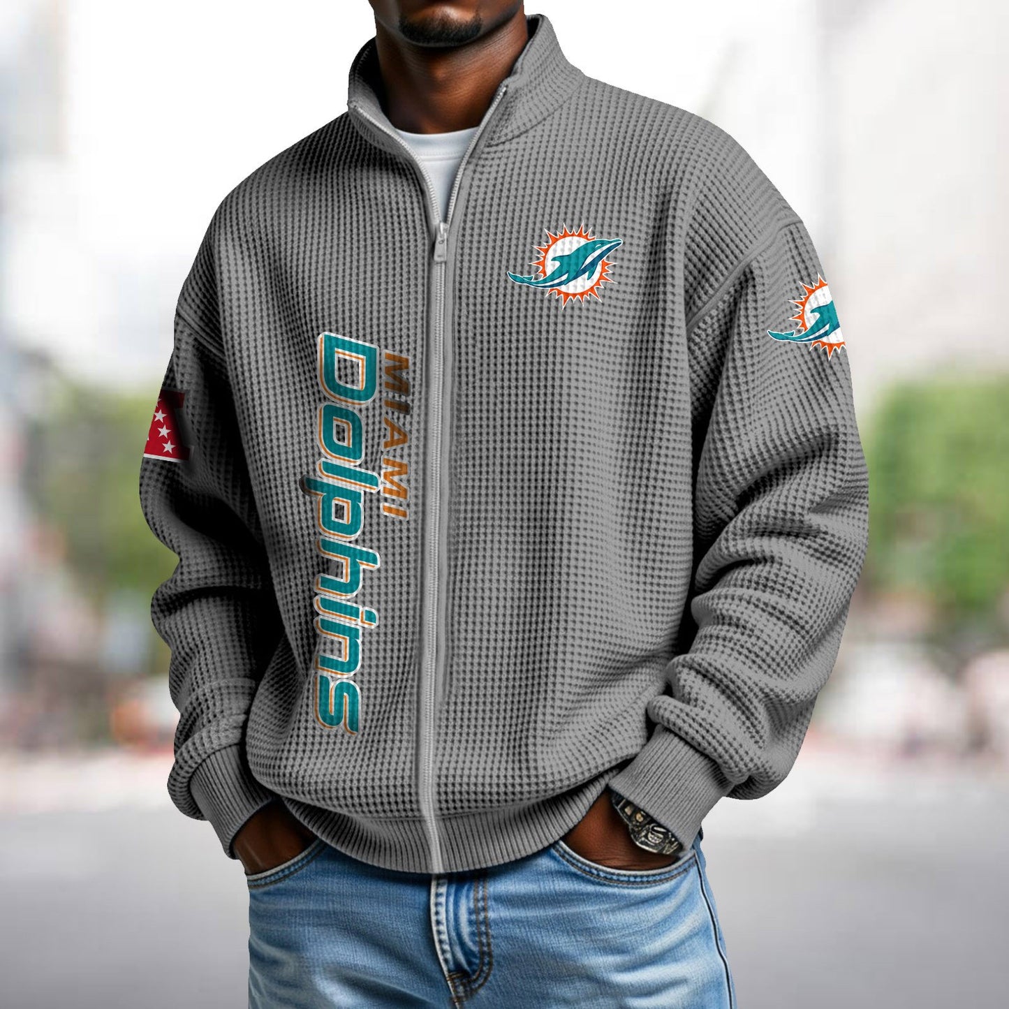 MIA x NFL Waffle Zip-Up Sweatshirt DATND TANTD