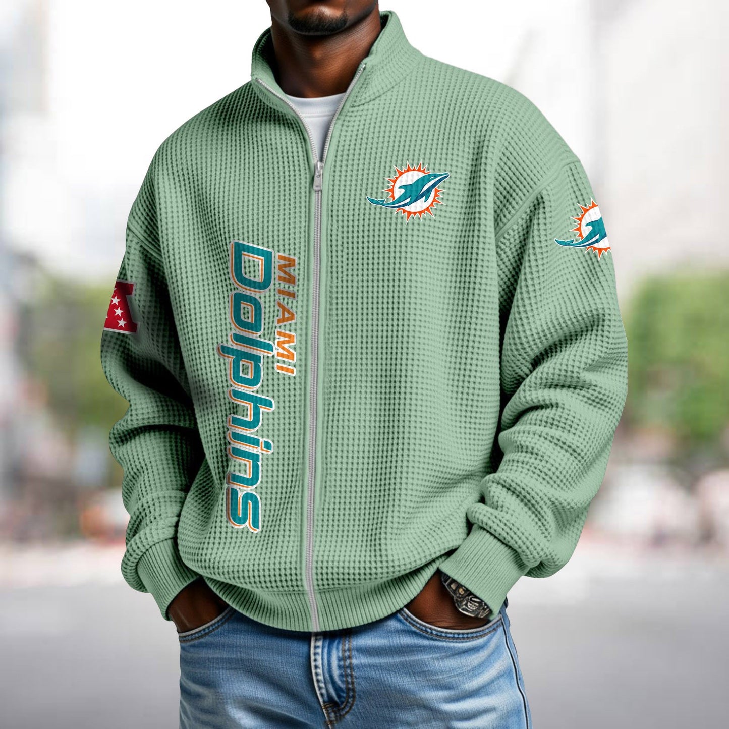 MIA x NFL Waffle Zip-Up Sweatshirt DATND TANTD