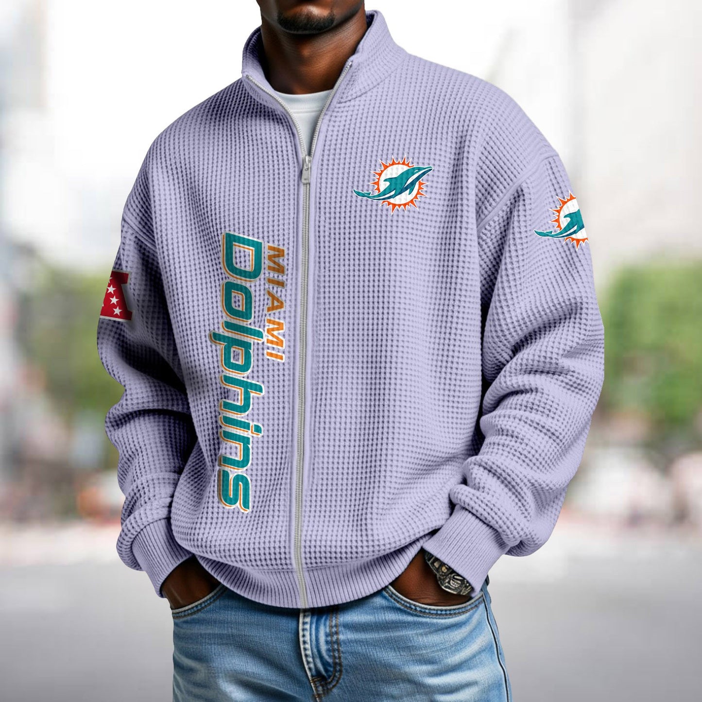 MIA x NFL Waffle Zip-Up Sweatshirt DATND TANTD