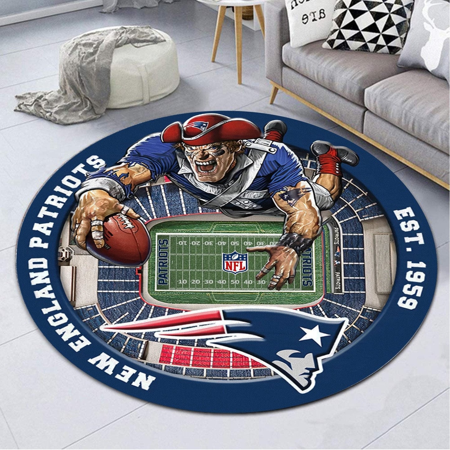 NE x NFL Luxury 3D Round Rug DatND DVT