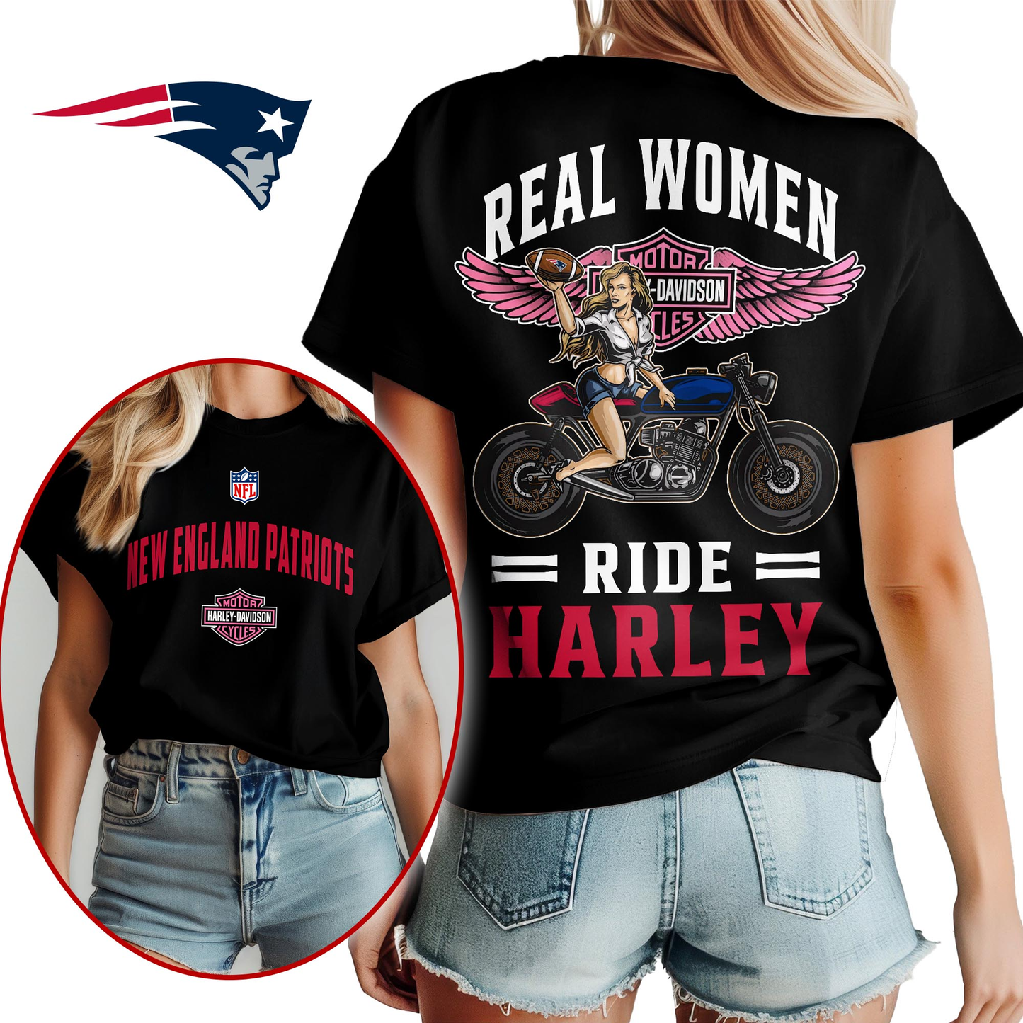 NEP Premium NFL Real Women Ride Harley 3D Shirt DDT CTND