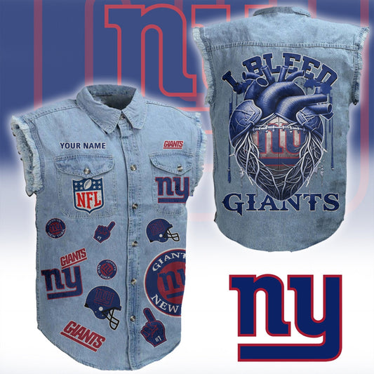 NYG NFL Personalize Sleeveless Denim Jacket For Fan DDT CTND