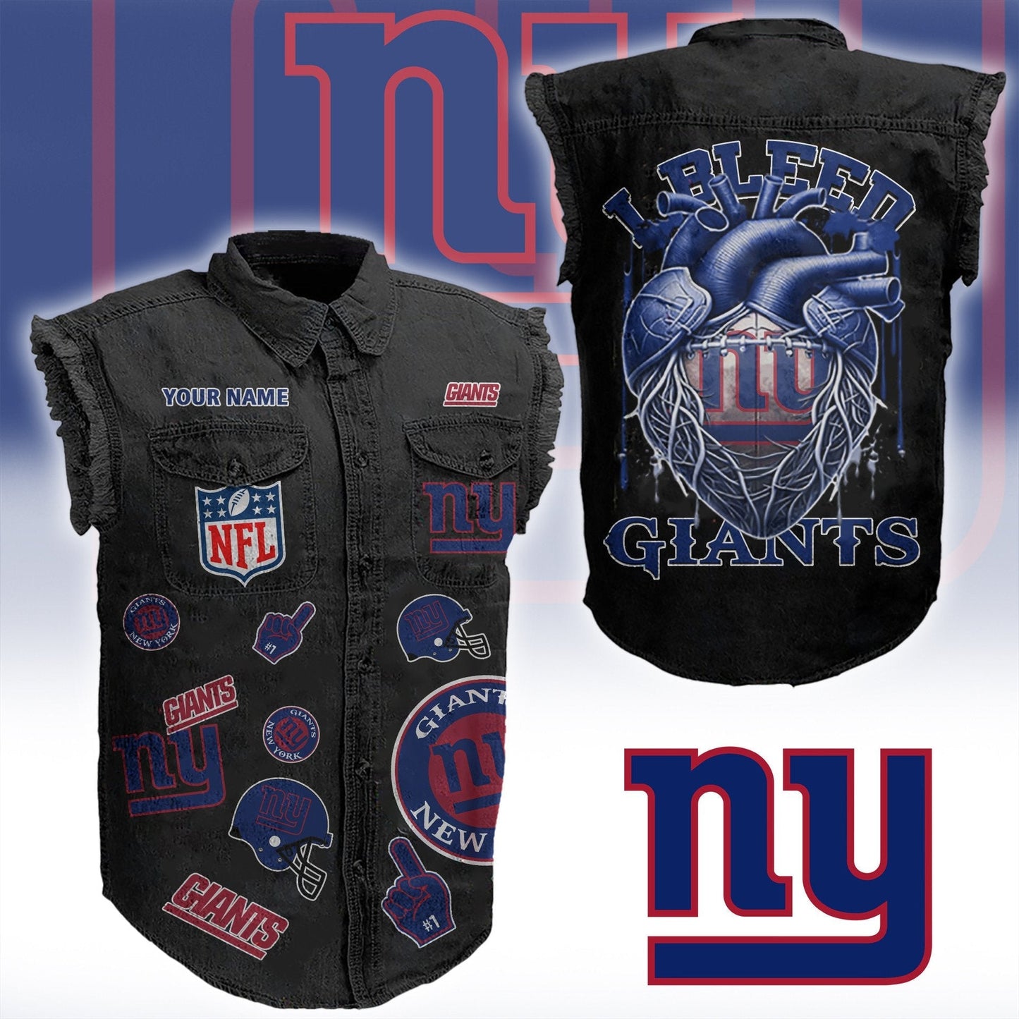 NYG NFL Personalize Sleeveless Denim Jacket For Fan DDT CTND