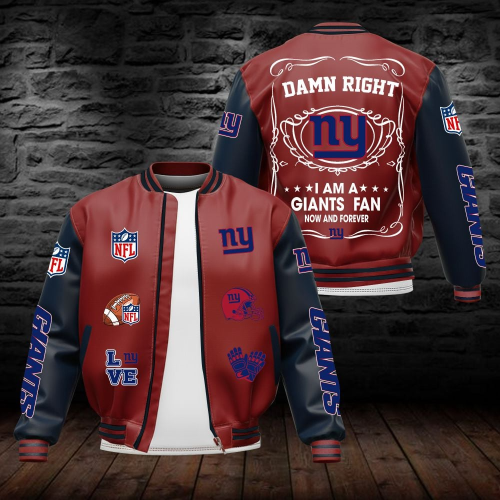 NYG NFL Premium Leather Bomber Jacket DDT HLPHUONG