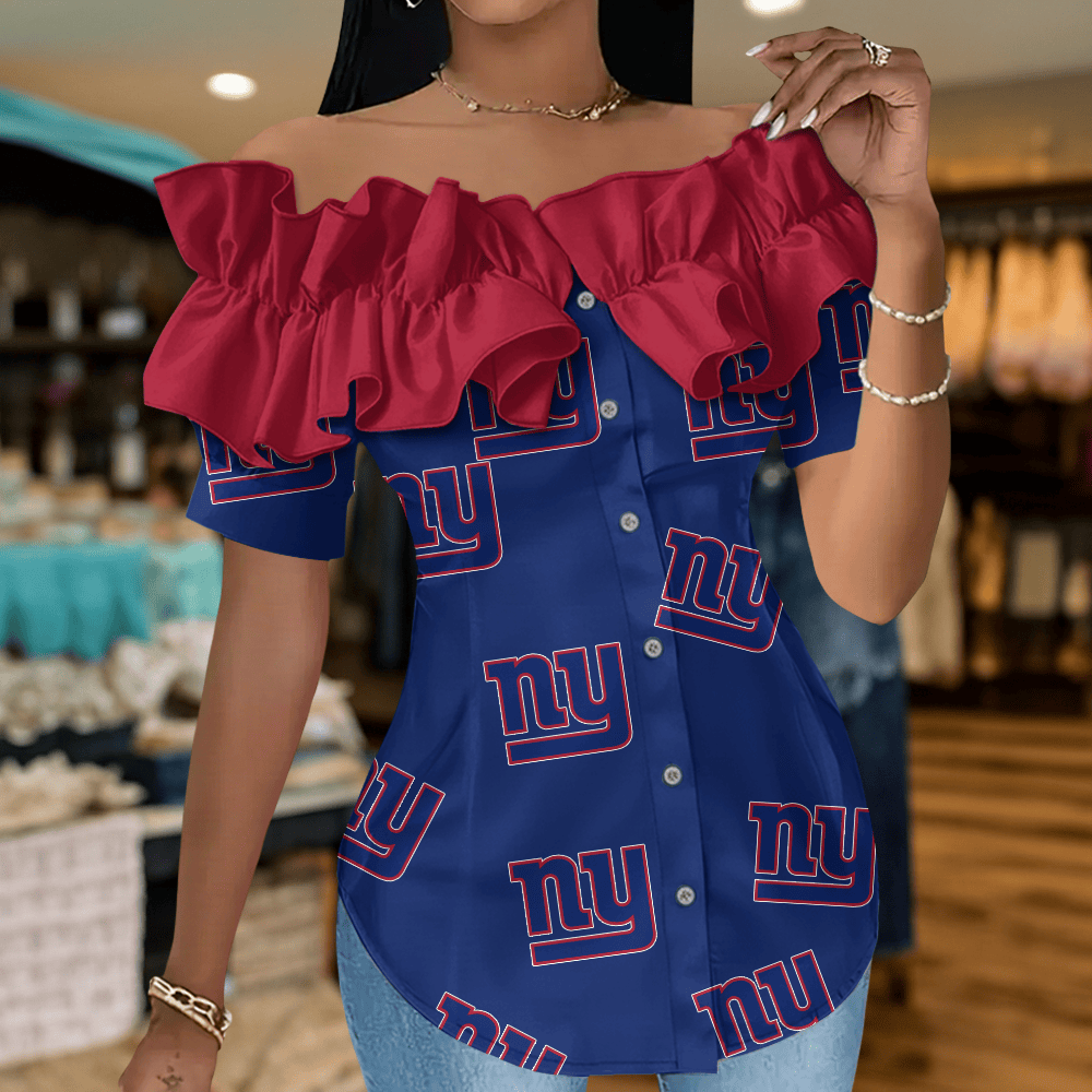 NYG Premium NFL Women Ruffle Off-Shoulder Blouse DDT CTND