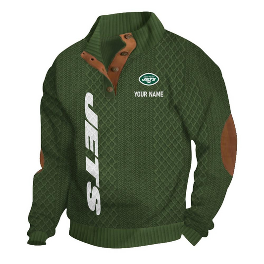 NYJ NFL Basic Knitted Stand Collar Sweatshirt DDT CTND