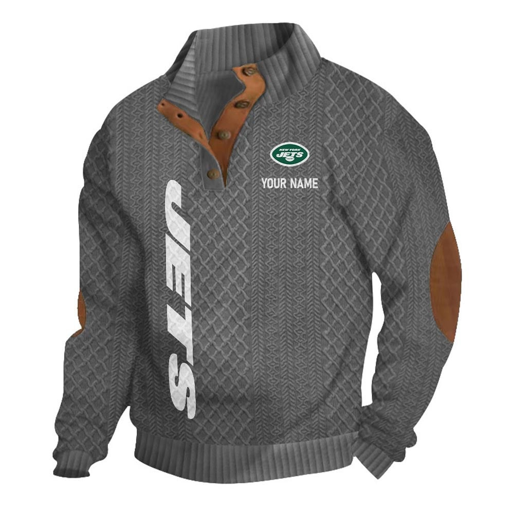 NYJ NFL Basic Knitted Stand Collar Sweatshirt DDT CTND