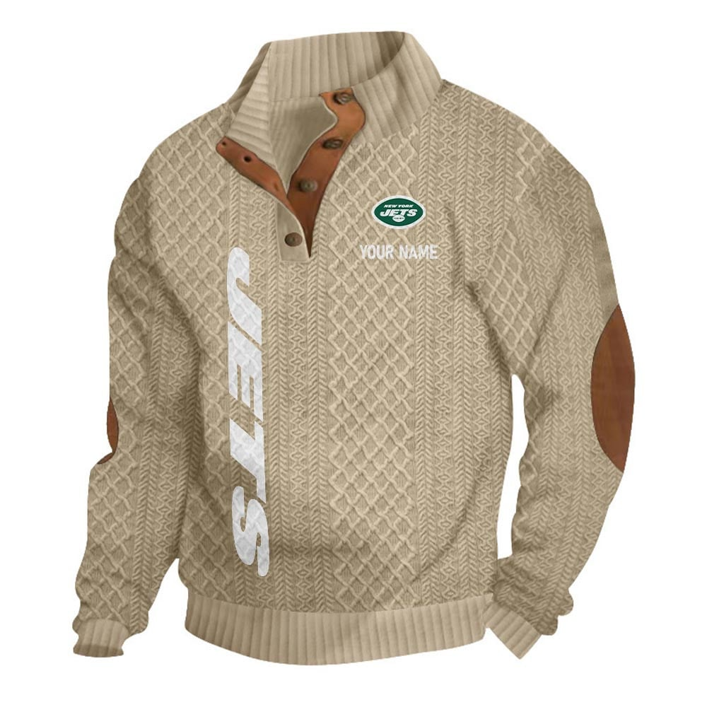 NYJ NFL Basic Knitted Stand Collar Sweatshirt DDT CTND