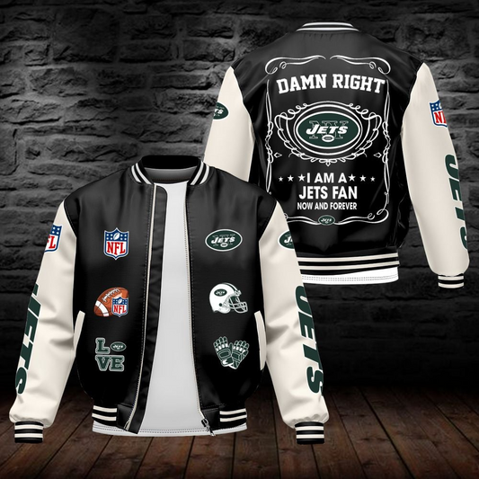 NYJ NFL Premium Leather Bomber Jacket DDT HLPHUONG