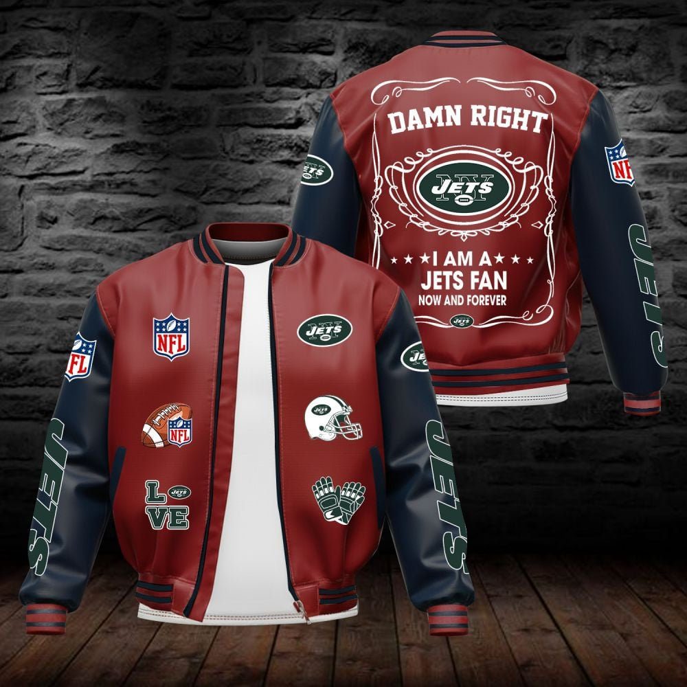 NYJ NFL Premium Leather Bomber Jacket DDT HLPHUONG