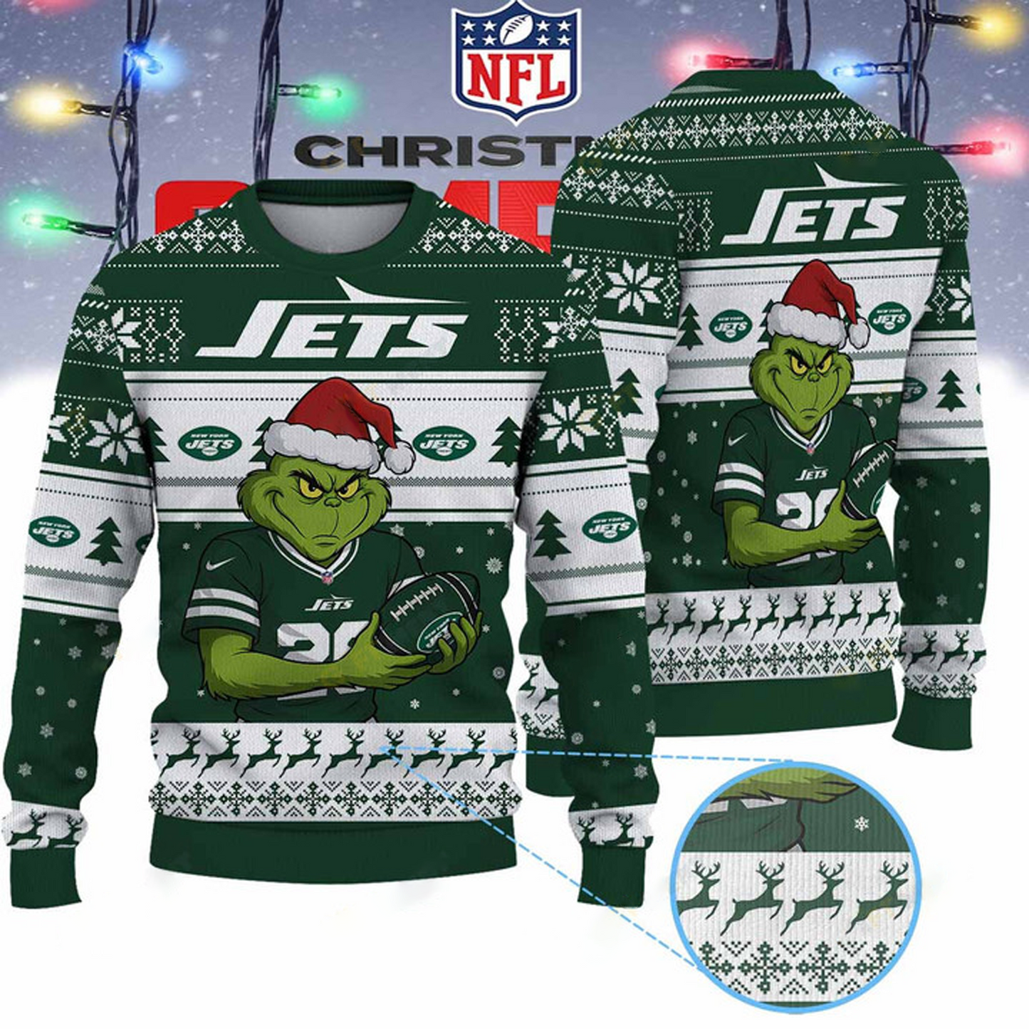 NYJ X NFL Grinch Jersey Premium Ugly Sweater Xmas DATND THUONGNH