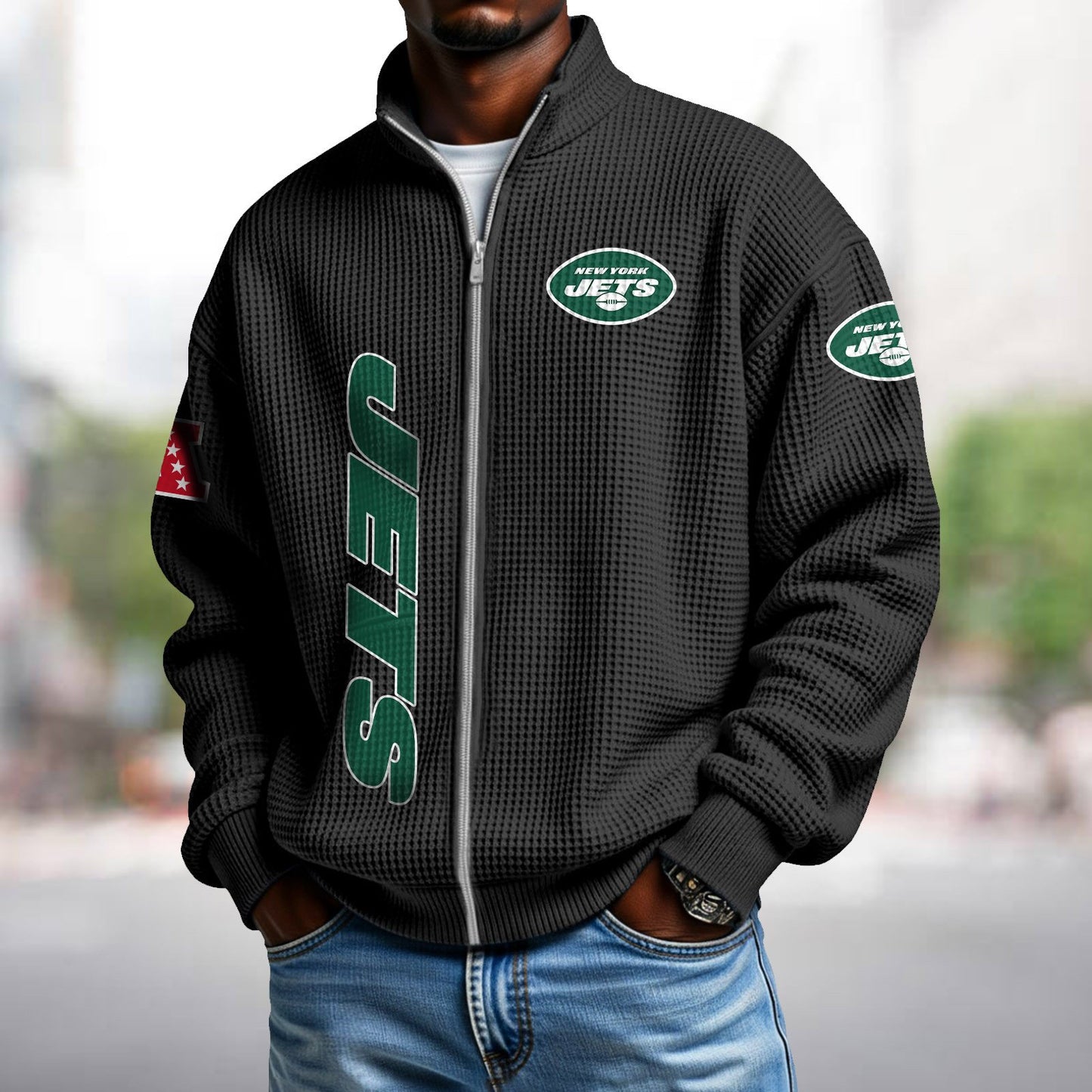 NYJ x NFL Waffle Zip-Up Sweatshirt DATND TANTD