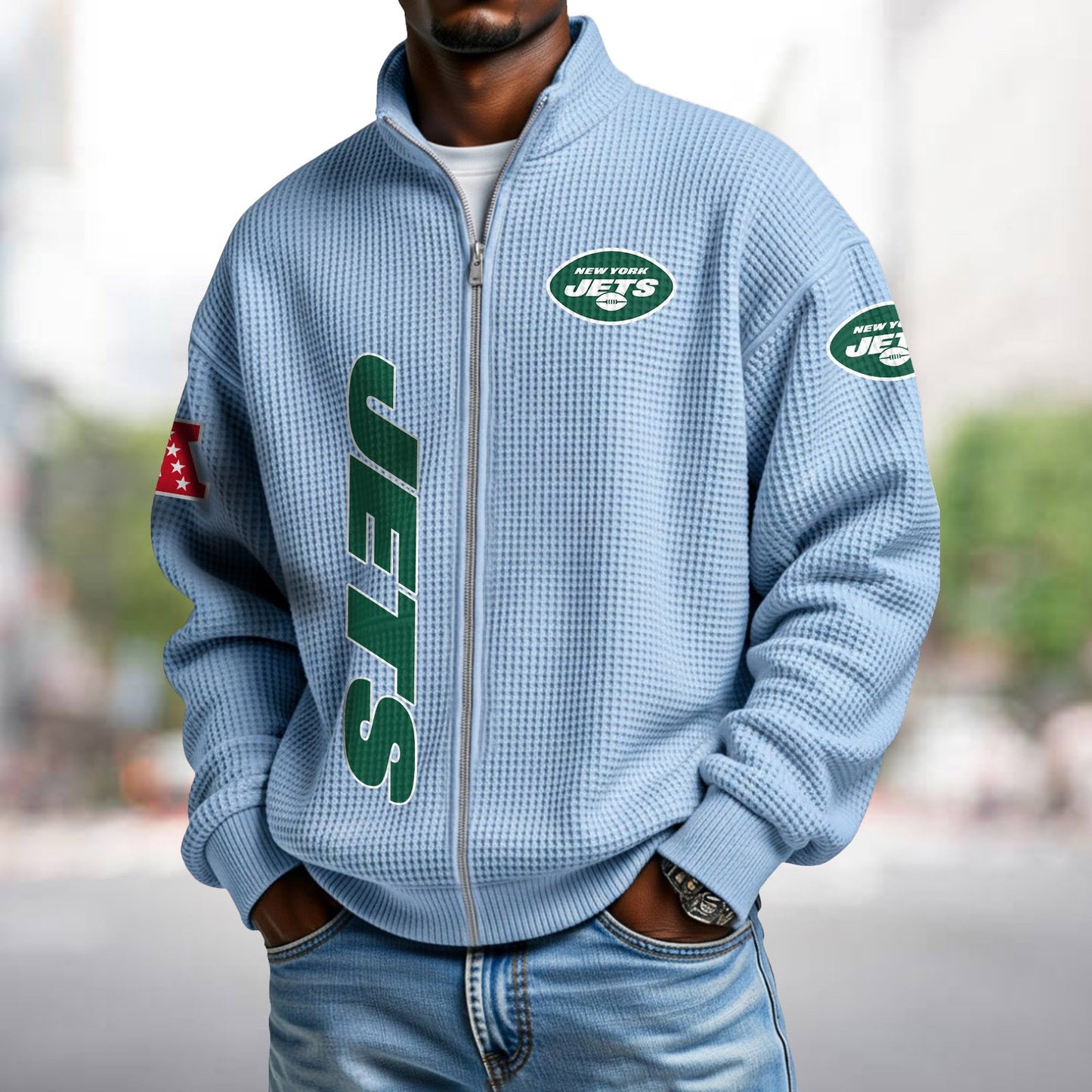 NYJ x NFL Waffle Zip-Up Sweatshirt DATND TANTD