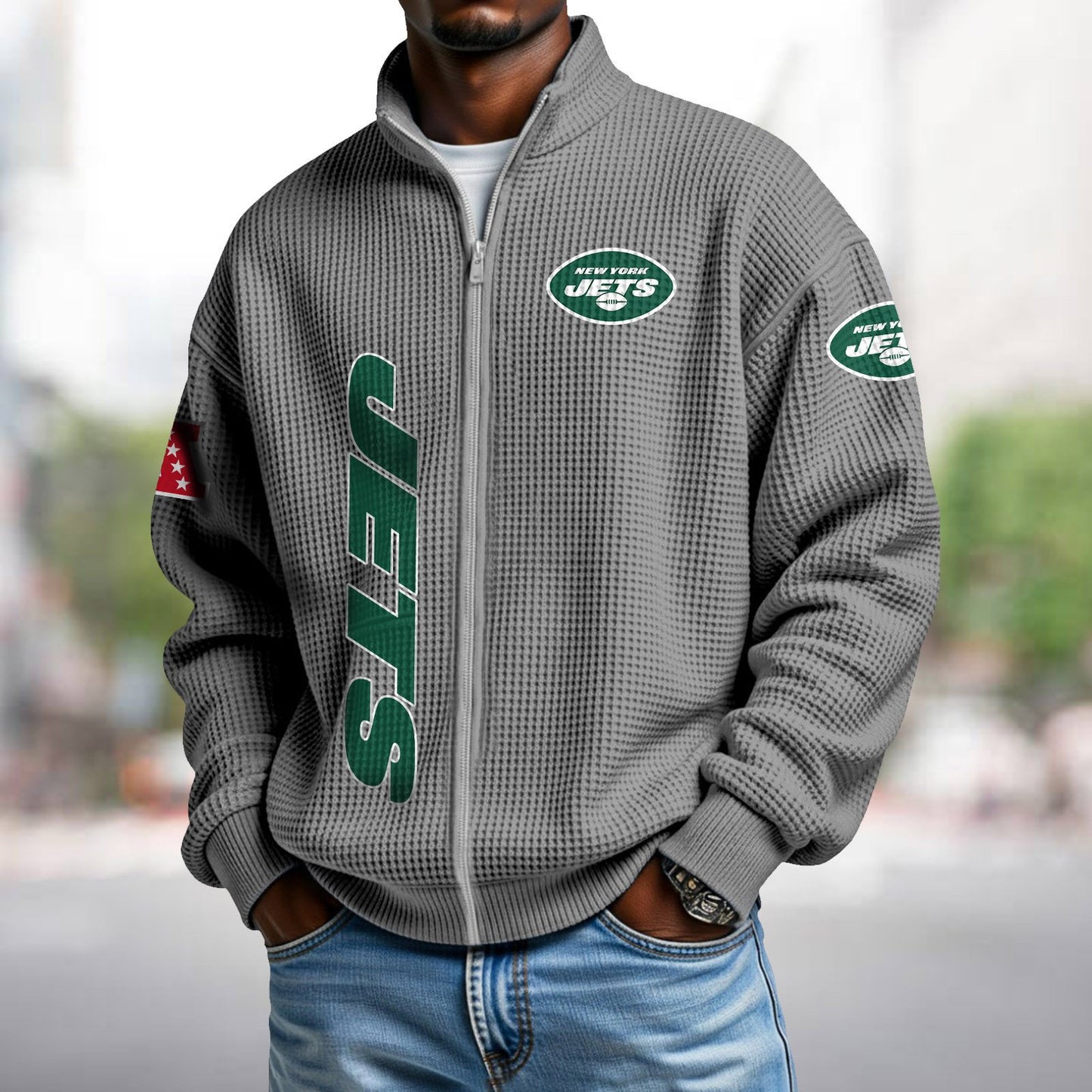 NYJ x NFL Waffle Zip-Up Sweatshirt DATND TANTD