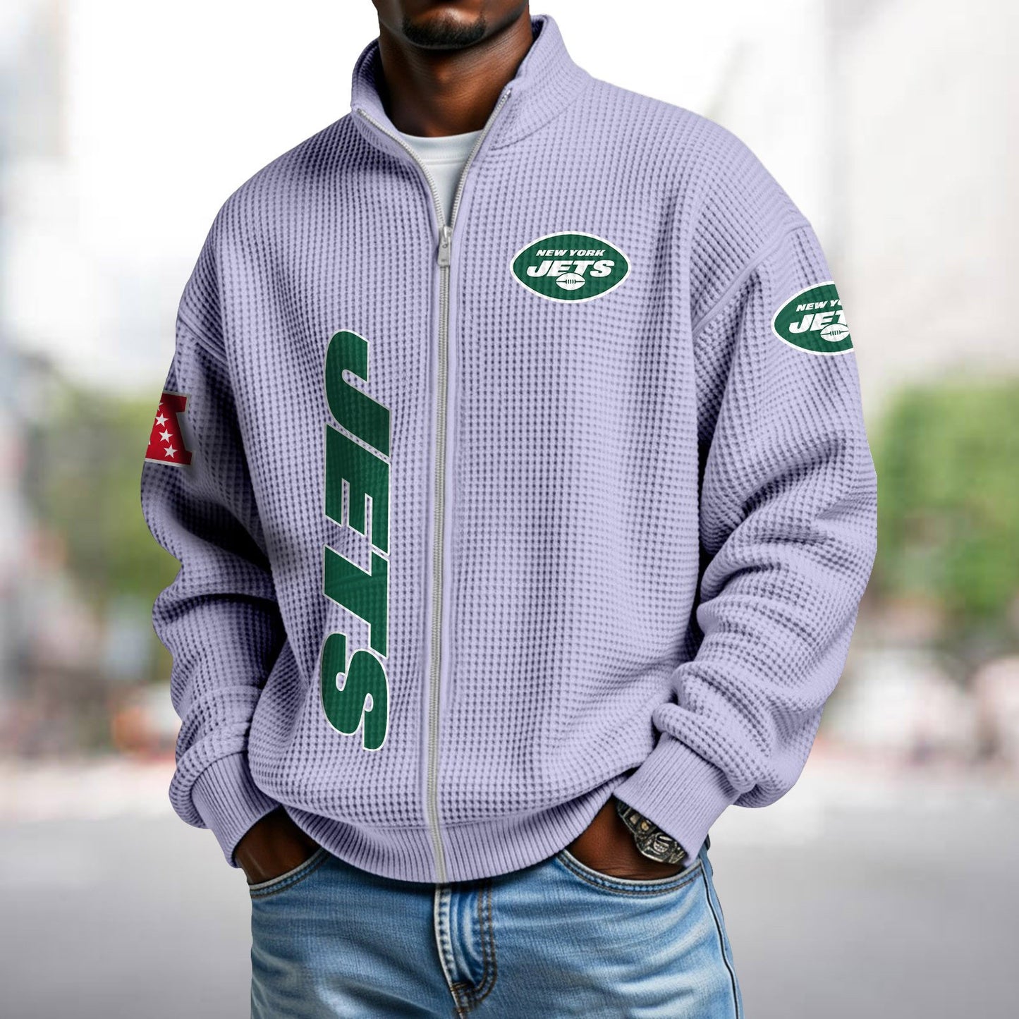 NYJ x NFL Waffle Zip-Up Sweatshirt DATND TANTD